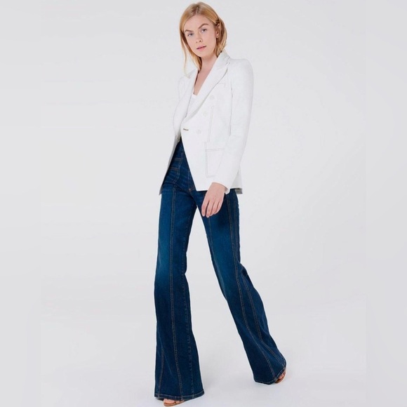 VERONICA BEARD Cosmo Dickey Off White Brown Contrast Topstitching Jacket Size 16 - Picture 3 of 14